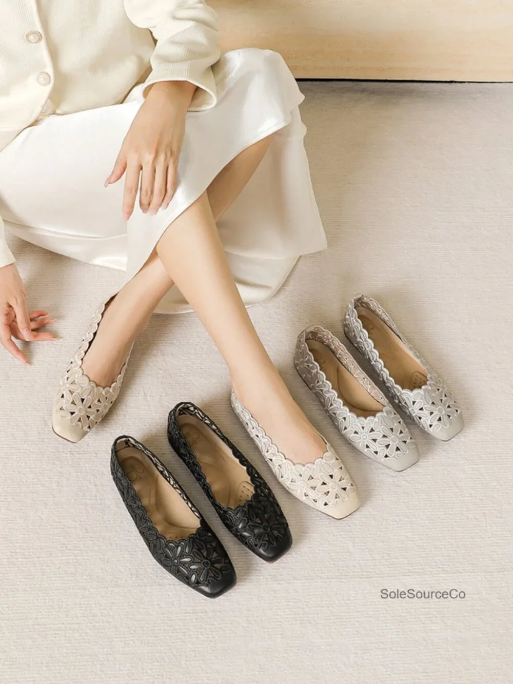 Women's Square Toe Ballet Flats Slip On Dress Shoes Faux Leather Comfort Arch